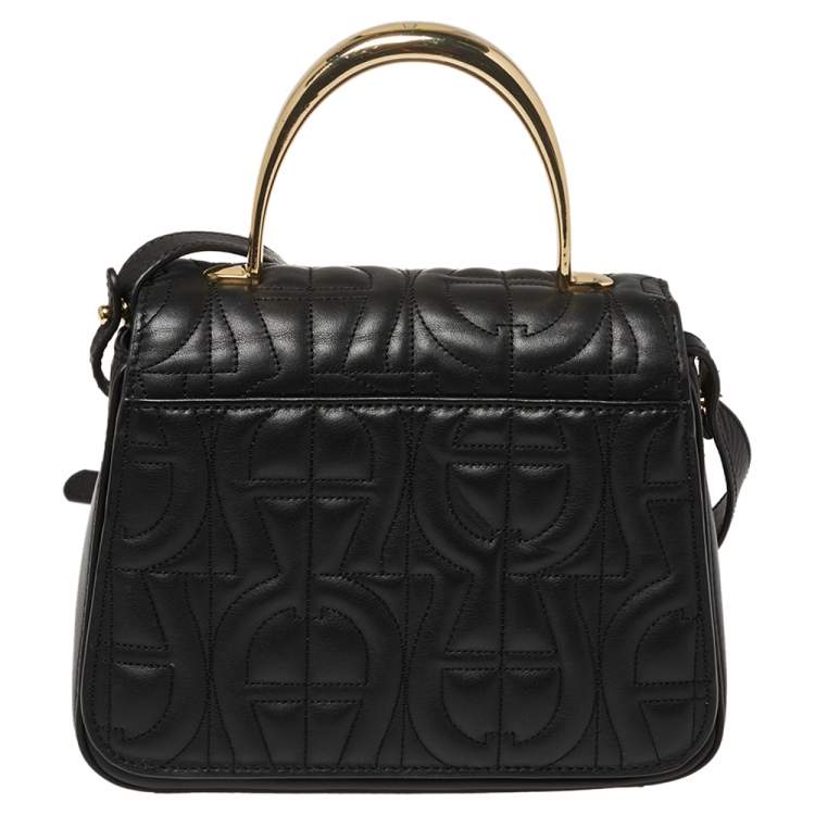 Pre Owned Aigner Black Embossed Leather Genoveva Top Handle Bag