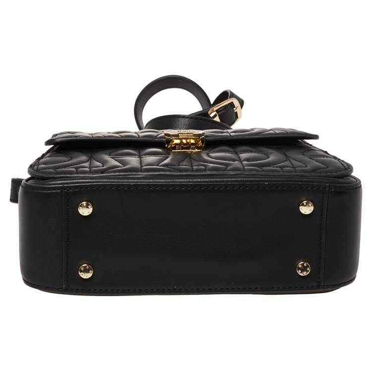 Pre Owned Aigner Black Embossed Leather Genoveva Top Handle Bag