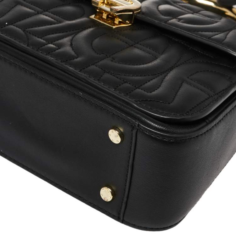 Pre Owned Aigner Black Embossed Leather Genoveva Top Handle Bag
