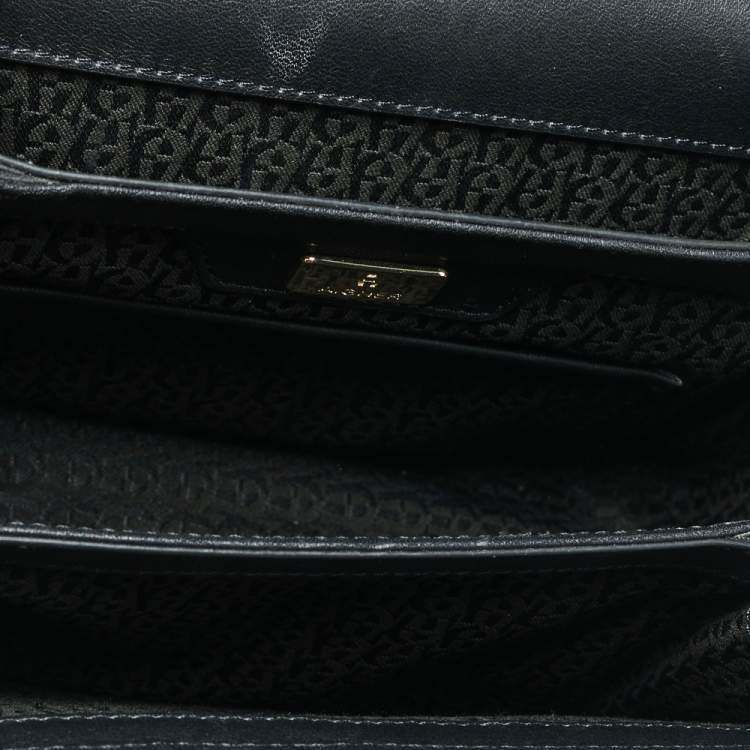 Pre Owned Aigner Black Embossed Leather Genoveva Top Handle Bag