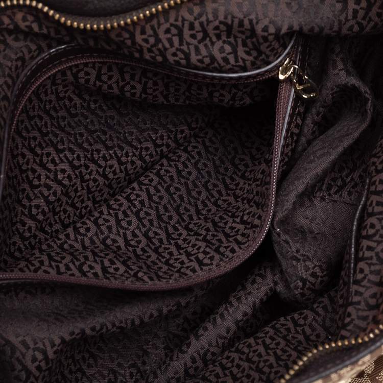 Pre Owned Aigner Brown/Beige Signature Canvas and Leather Tassel Shoulder Bag