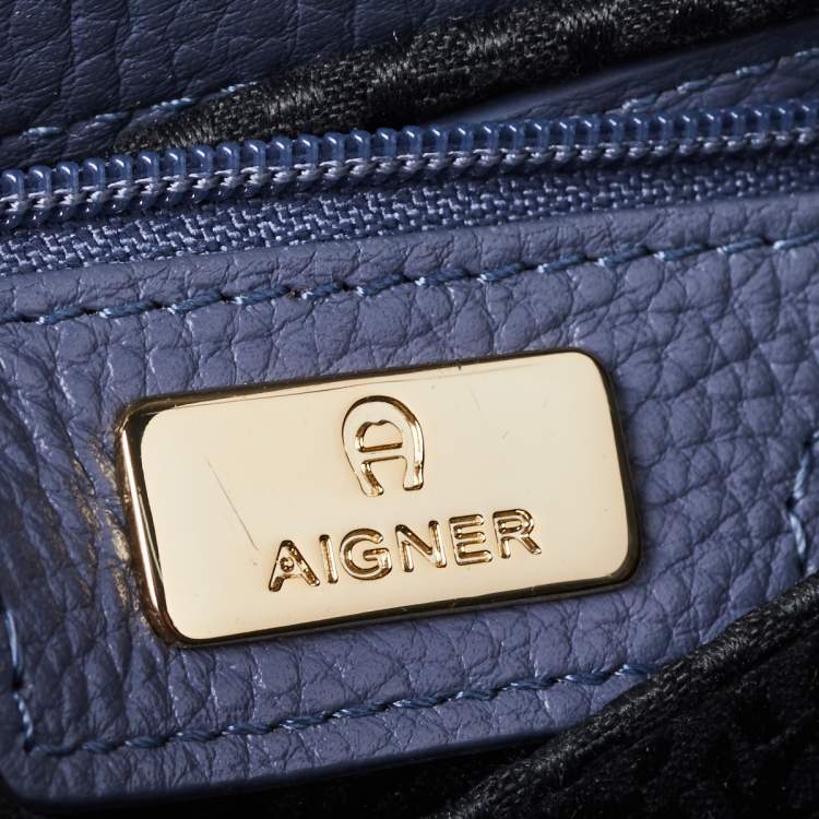 Pre Owned Aigner Dark Grey Leather Flap Isabella Top Handle Bag