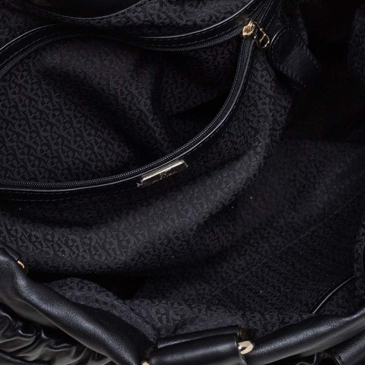 Pre Owned Aigner Black Leather Metal Logo Hobo