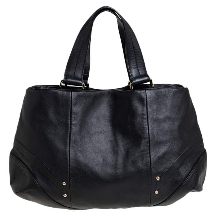 Pre Owned Aigner Black Leather Metal Logo Hobo