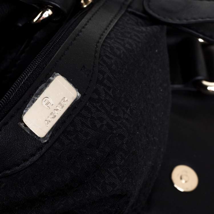 Pre Owned Aigner Black Leather Metal Logo Hobo