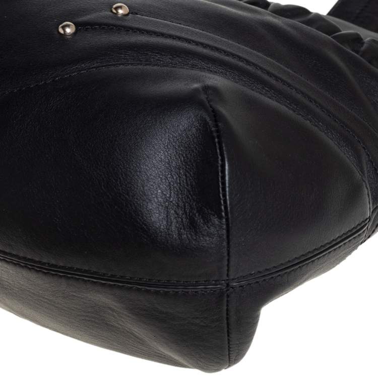 Pre Owned Aigner Black Leather Metal Logo Hobo
