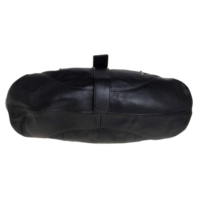 Pre Owned Aigner Black Leather Metal Logo Hobo