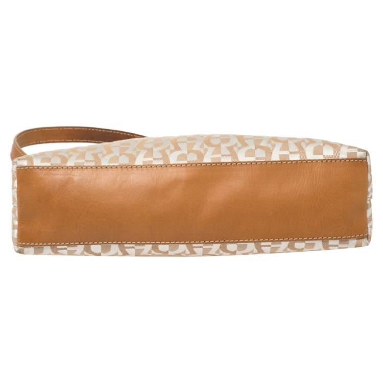 Pre Owned Aigner White/Brown Signature Fabric and Leather Baguette