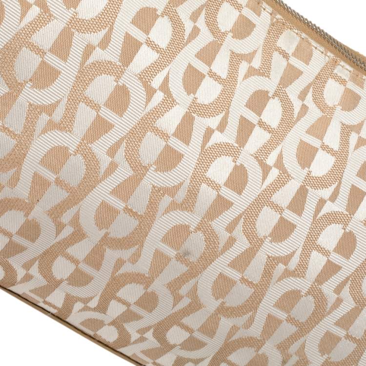 Pre Owned Aigner White/Brown Signature Fabric and Leather Baguette