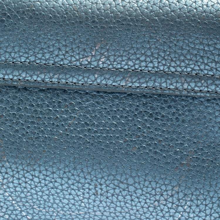 Pre Owned Aigner Metallic Blue Leather Flap Crossbody Bag
