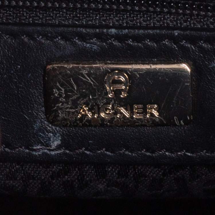 Pre Owned Aigner Black Crocodile Embossed Leather Cavallina Top Handle Bag