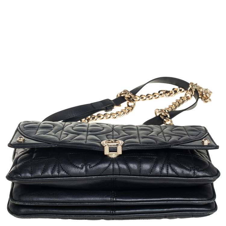 مملوكة مسبقًا Aigner Black Logo Embossed Flap Chain Shoulder Bag