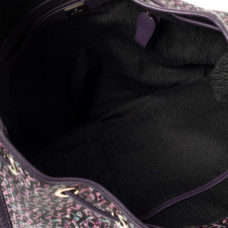 Pre Owned Aigner Purple Signature Coated Canvas and Leather Drawstring Shoulder Bag 