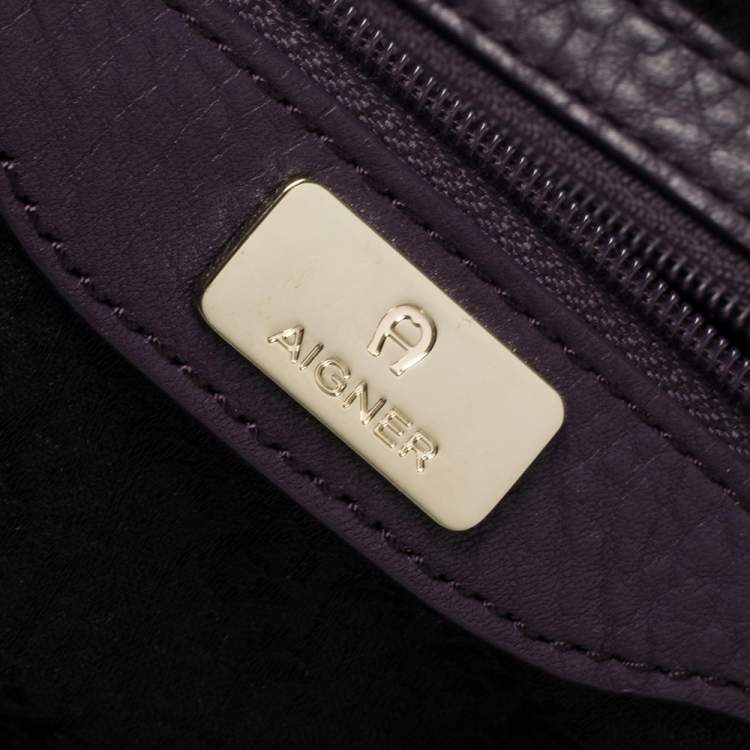 Pre Owned Aigner Purple Signature Coated Canvas and Leather Drawstring Shoulder Bag 
