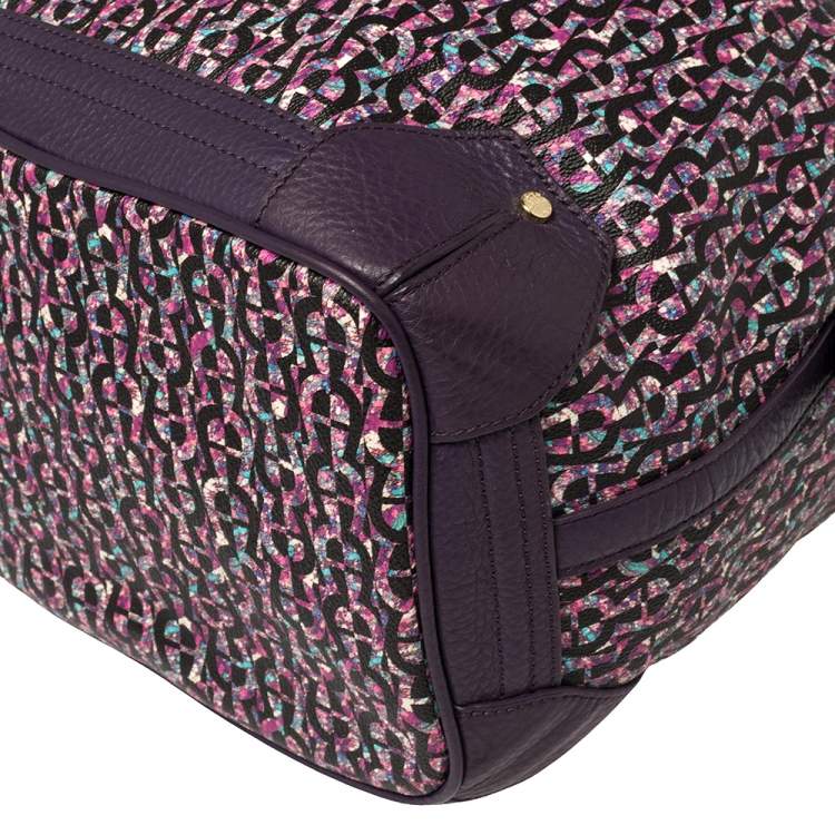 Pre Owned Aigner Purple Signature Coated Canvas and Leather Drawstring Shoulder Bag 