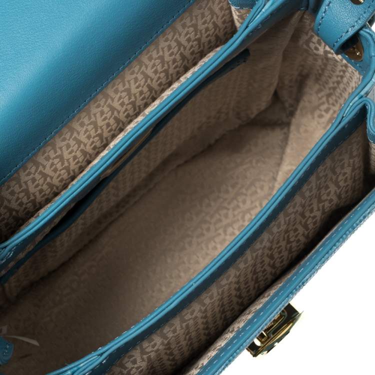 Pre Owned Aigner Blue Croc Embossed Leather Genoveva Top Handle Bag