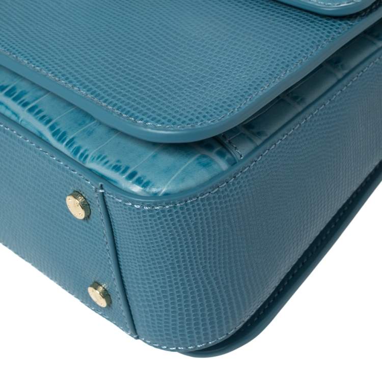 Pre Owned Aigner Blue Croc Embossed Leather Genoveva Top Handle Bag