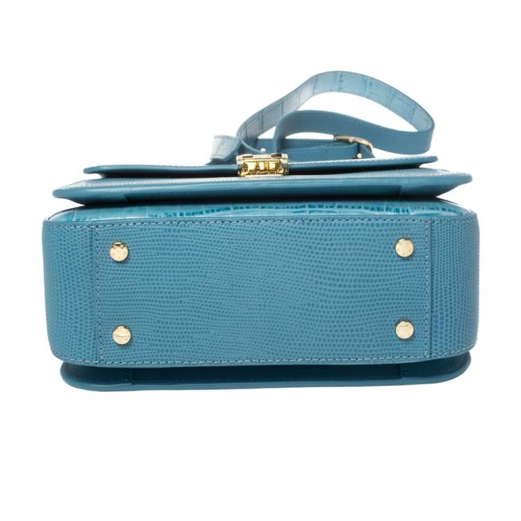 Pre Owned Aigner Blue Croc Embossed Leather Genoveva Top Handle Bag