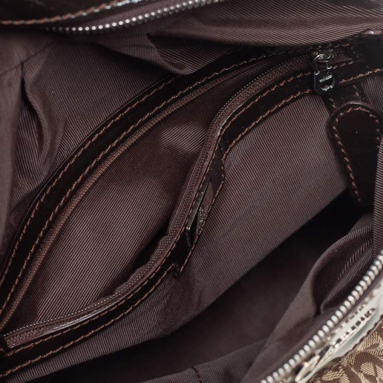 Pre Owned Aigner Brown/Beige Signature Canvas and Patent Leather Satchel