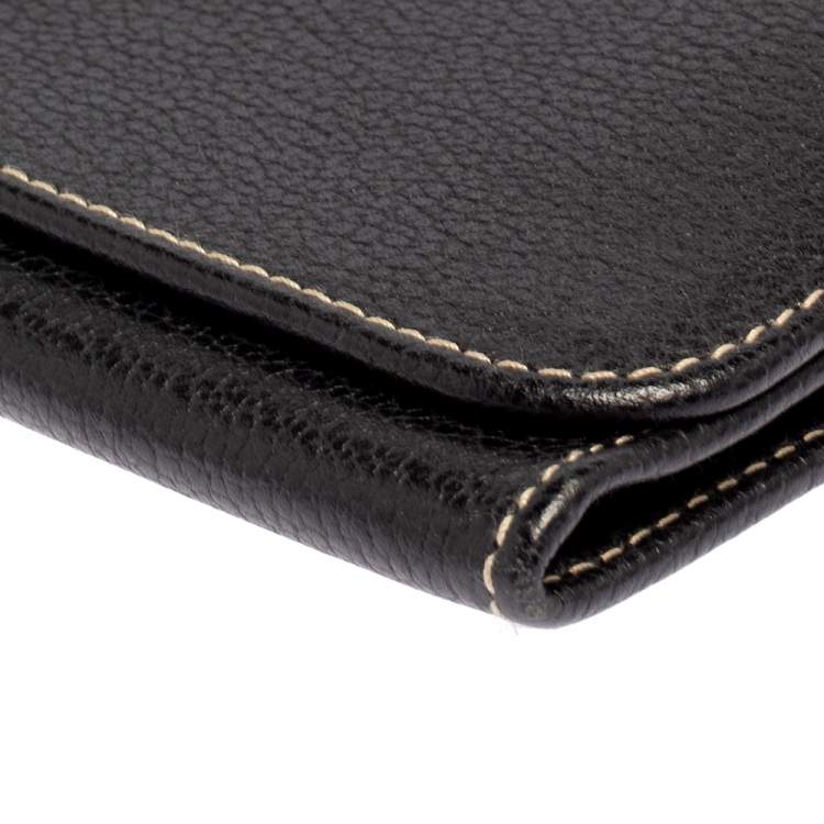 Pre Owned Aigner Black Leather Flap Continental Wallet