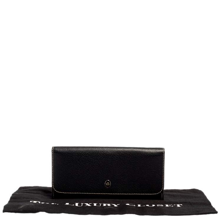 Pre Owned Aigner Black Leather Flap Continental Wallet