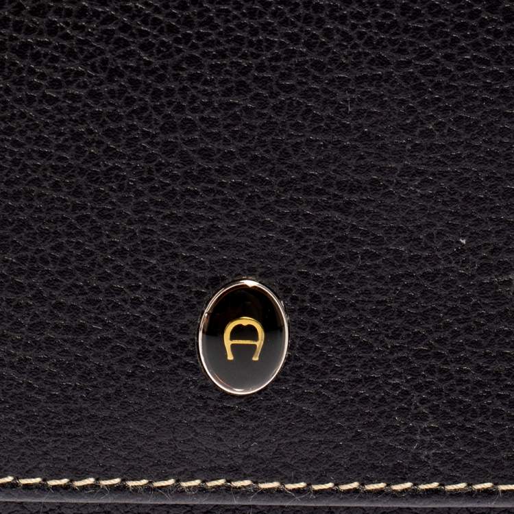 Pre Owned Aigner Black Leather Flap Continental Wallet