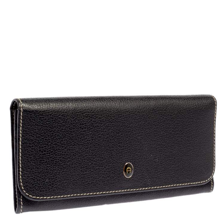 Pre Owned Aigner Black Leather Flap Continental Wallet