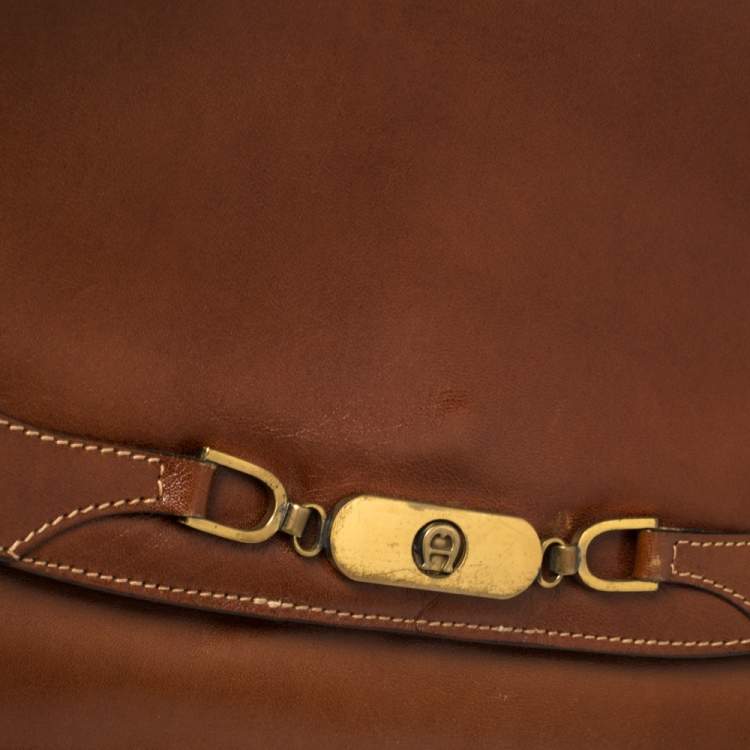 Pre Owned Aigner Brown Leather Flap Shoulder Bag