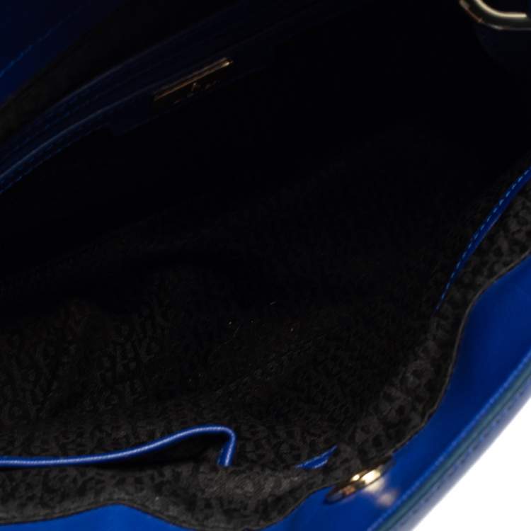 Pre Owned Aigner Blue Leather Side Zip Satchel