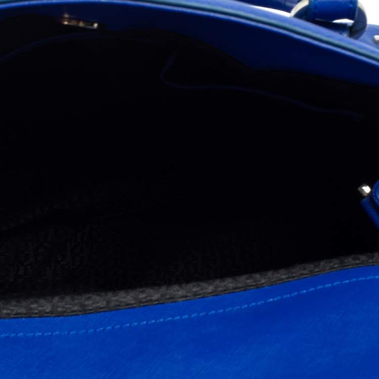 Pre Owned Aigner Blue Leather Side Zip Satchel