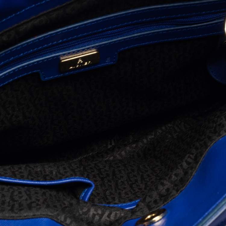 Pre Owned Aigner Blue Leather Side Zip Satchel