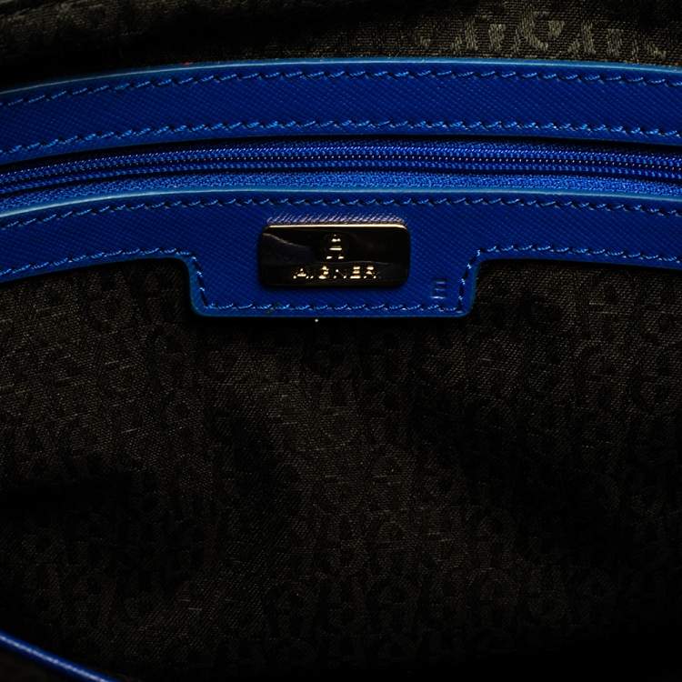 Pre Owned Aigner Blue Leather Side Zip Satchel