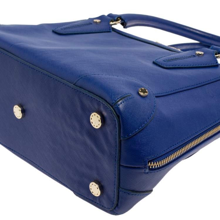 Pre Owned Aigner Blue Leather Side Zip Satchel