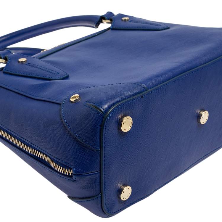 Pre Owned Aigner Blue Leather Side Zip Satchel