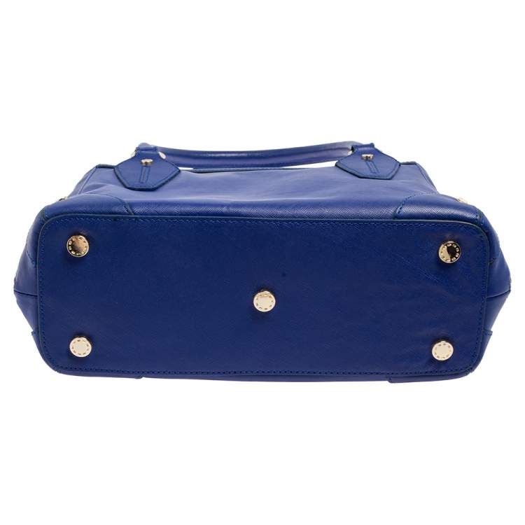 Pre Owned Aigner Blue Leather Side Zip Satchel
