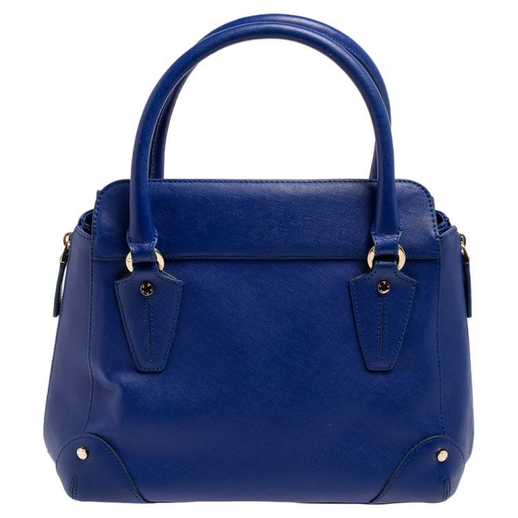 Pre Owned Aigner Blue Leather Side Zip Satchel