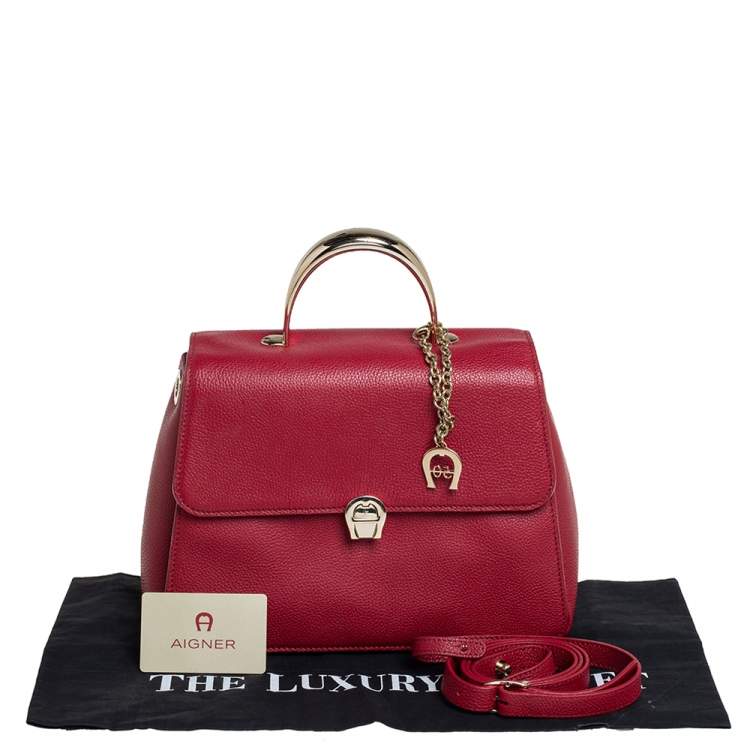 Pre Owned Aigner Red Leather Genevova M Top Handle Bag