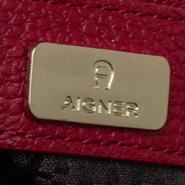 Pre Owned Aigner Red Leather Genevova M Top Handle Bag