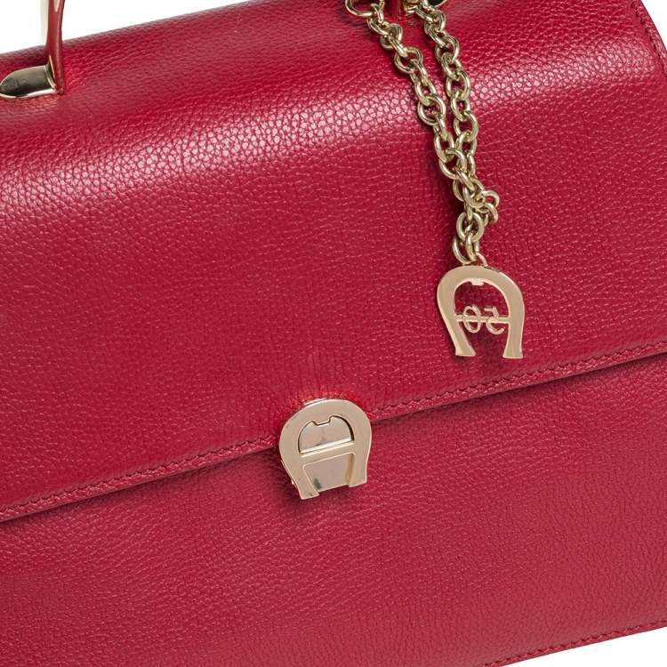 Pre Owned Aigner Red Leather Genevova M Top Handle Bag