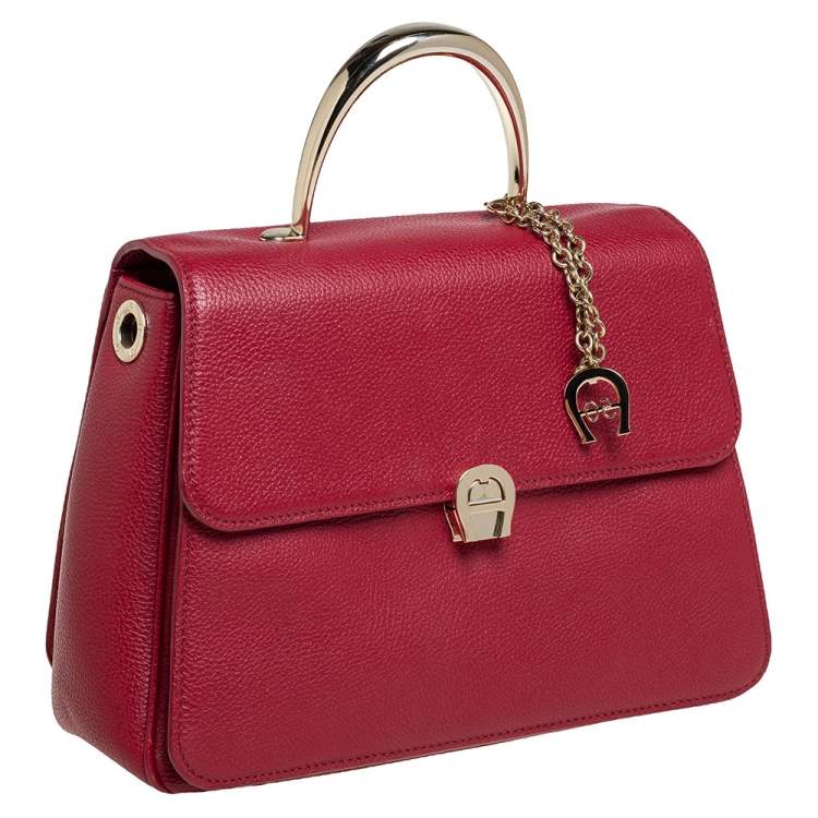 Pre Owned Aigner Red Leather Genevova M Top Handle Bag