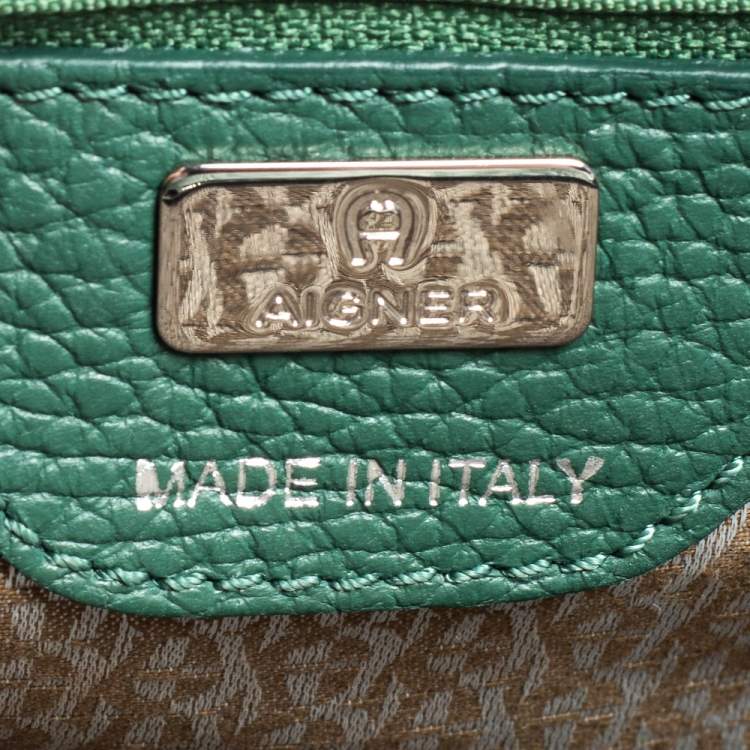 Pre Owned Aigner Green Grained Leather Cybill Tote