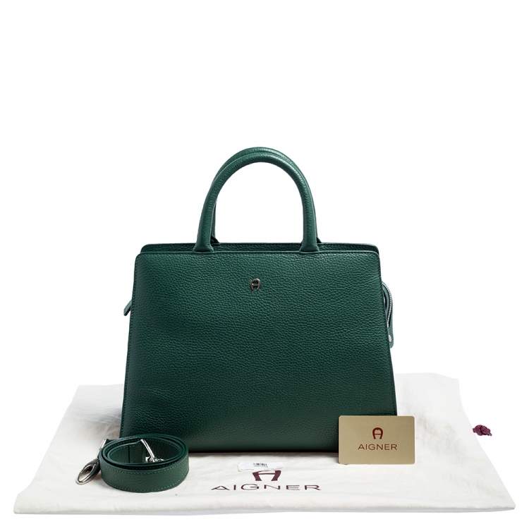 Pre Owned Aigner Green Grained Leather Cybill Tote