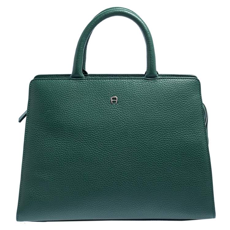 Pre Owned Aigner Green Grained Leather Cybill Tote