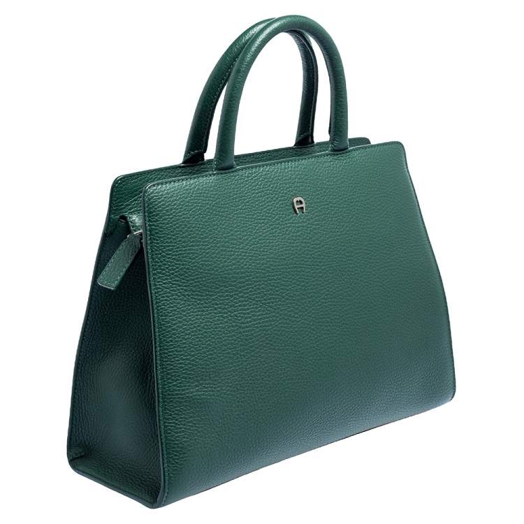 Pre Owned Aigner Green Grained Leather Cybill Tote