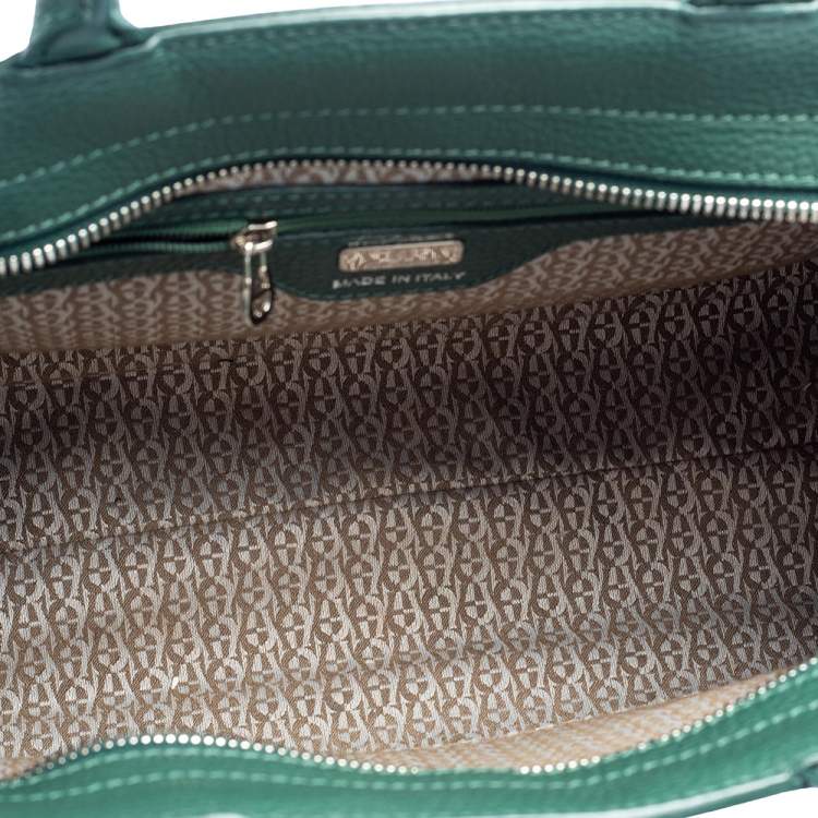 Pre Owned Aigner Green Grained Leather Cybill Tote