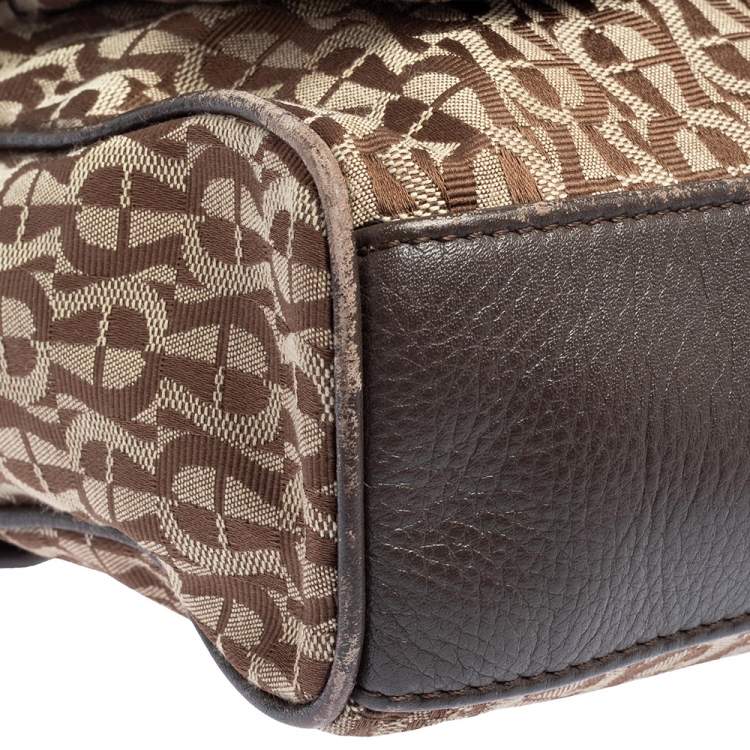 Pre Owned Aigner Beige/Brown Signature Canvas and Leather Flap Shoulder Bag