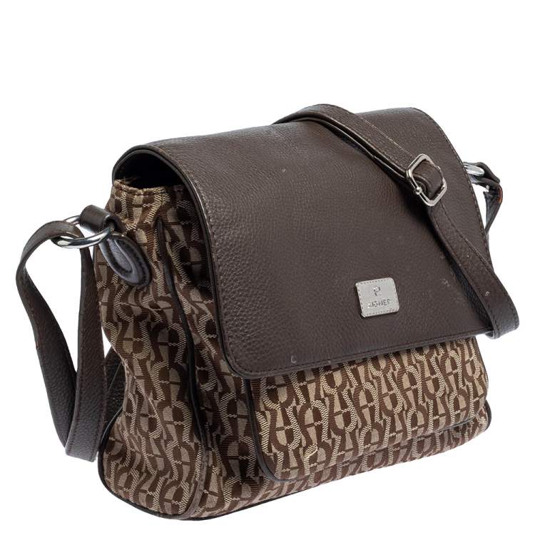 Pre Owned Aigner Beige/Brown Signature Canvas and Leather Flap Shoulder Bag