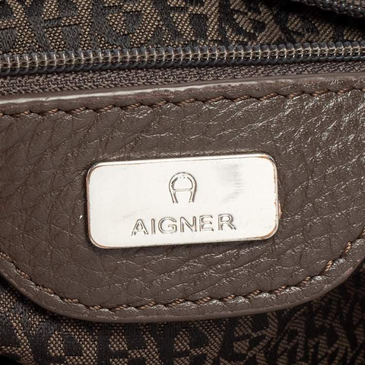 Pre Owned Aigner Beige/Brown Signature Canvas and Leather Flap Shoulder Bag