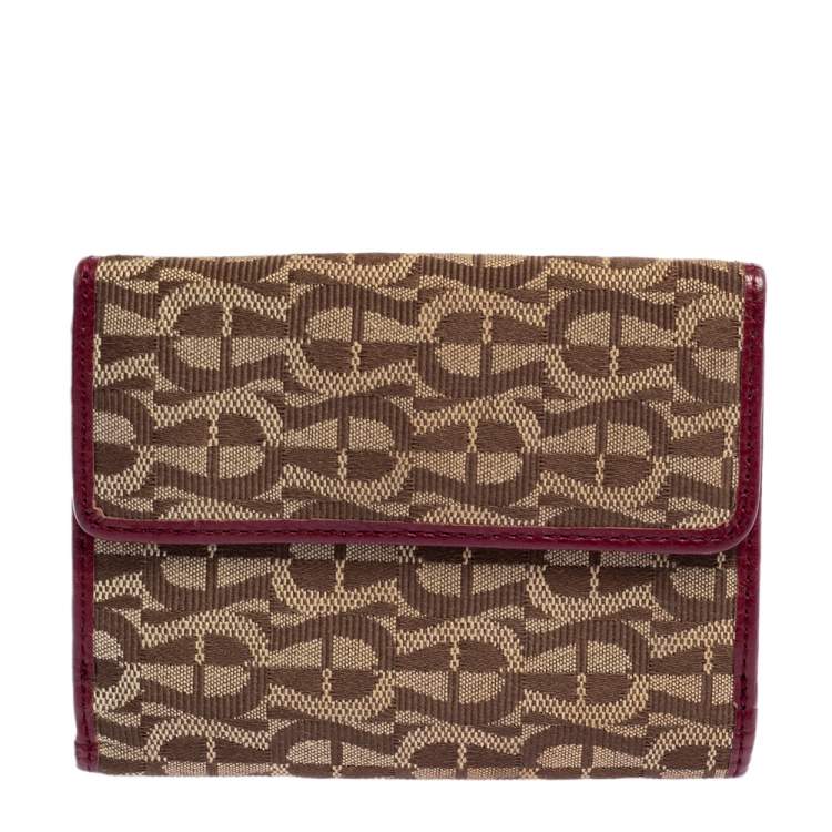 Pre Owned Aigner Brown/Burgundy Signature Canvas and Leather Trifold Wallet