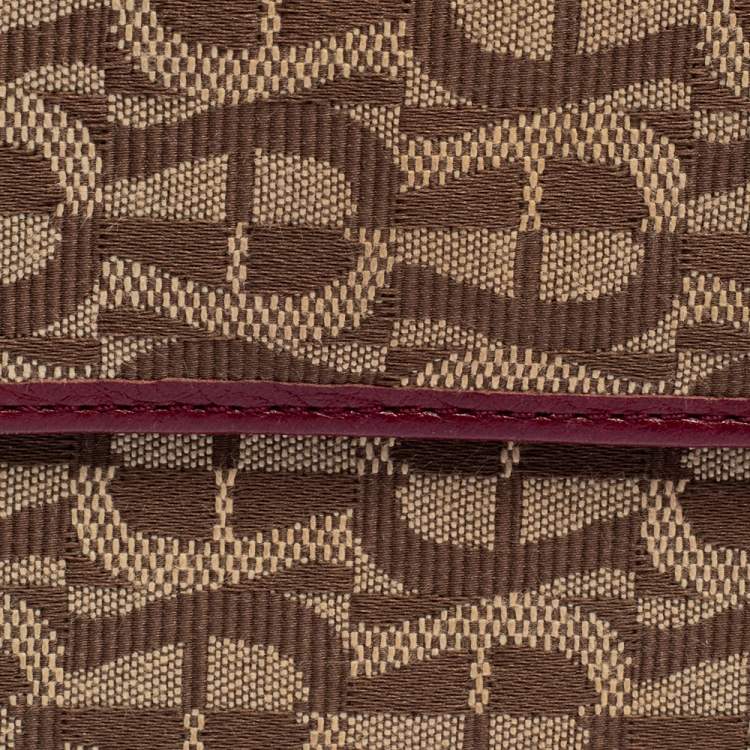 Pre Owned Aigner Brown/Burgundy Signature Canvas and Leather Trifold Wallet